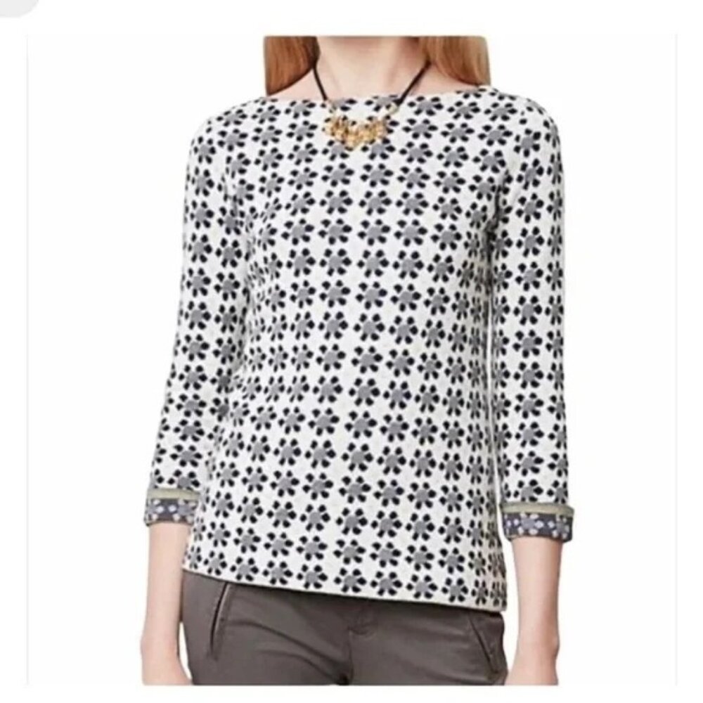 Field Flower Anthropologie Cream Black Yellow Daisy Crewneck Sweater Cotton Sz L